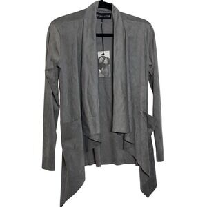 KENDALL + KYLIE Women Gray Faux Suede Waterfall Open Front Duster Cardigan Small